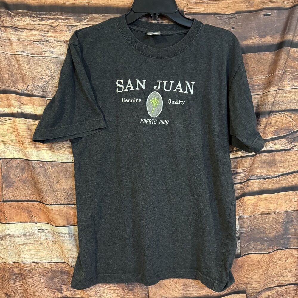 Men's T-Shirt Dark Gray M San Juan Puerto Rico Palm Tree 100% Cotton Crew Neck